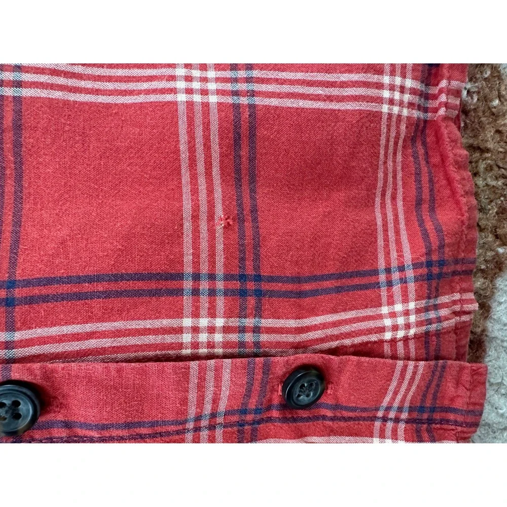 Madewell Plaid Button Front Top Red Puff Sleeve Cotton Blouse Coquette Medium